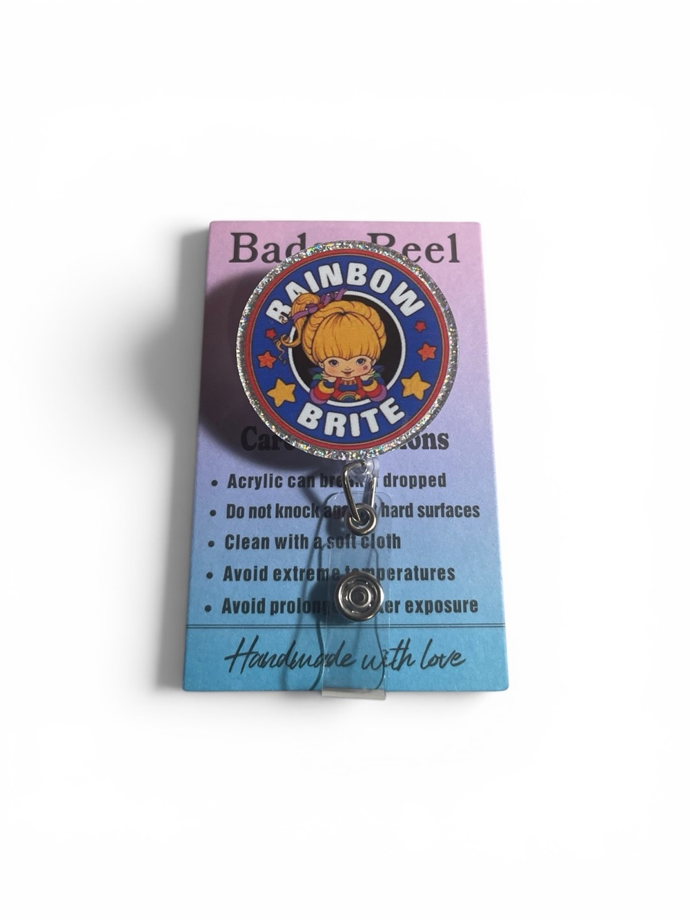 Rainbow Brite Pink Badge Reel - Cute Retractable ID Holder